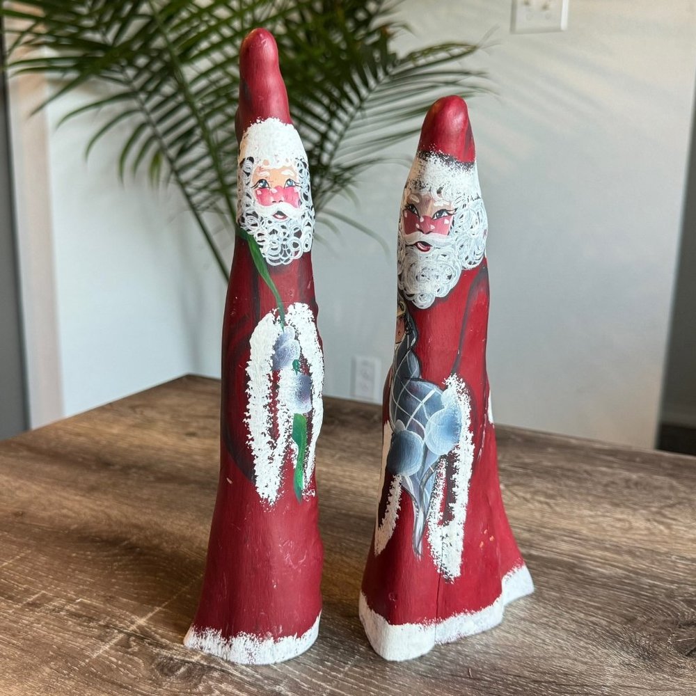 Set of 2, Vintage 1991 Signed D.Bray Large Hand Painted Wood Santa Figures. One